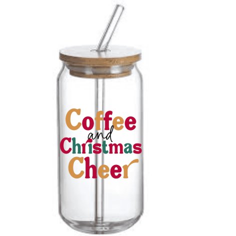 Glass Can Tumbler (Coffee and Christmas Cheer)